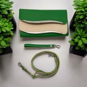 Clutch Purse Wristlet Crossbody Green Vintage 70s Retro MCM Pebbled Faux Leather